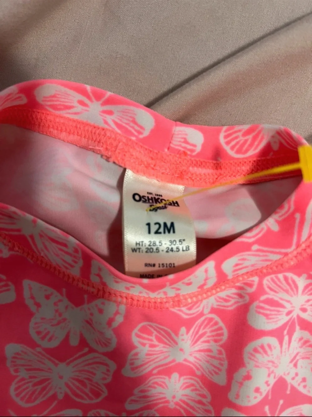 OshKosh Infant Pink Butterfly Ruffle Swim Top 12 months